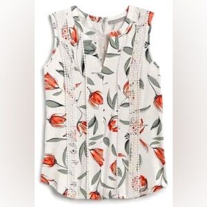 Floral Sleeveless Top - White and Red